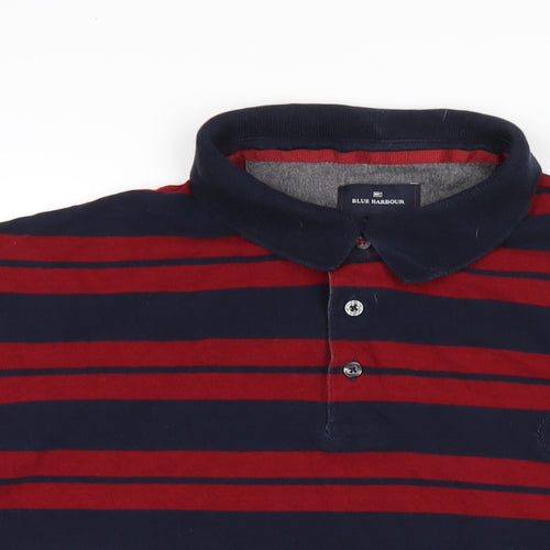 Marks and Spencer Mens Blue Striped Cotton Polo Size 2XL Collared Button