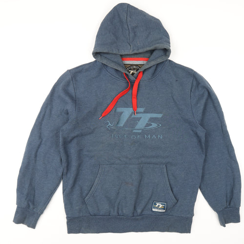 Isle of Man Road Races Mens Blue Cotton Pullover Hoodie Size L - Isle of Man TT Road Races