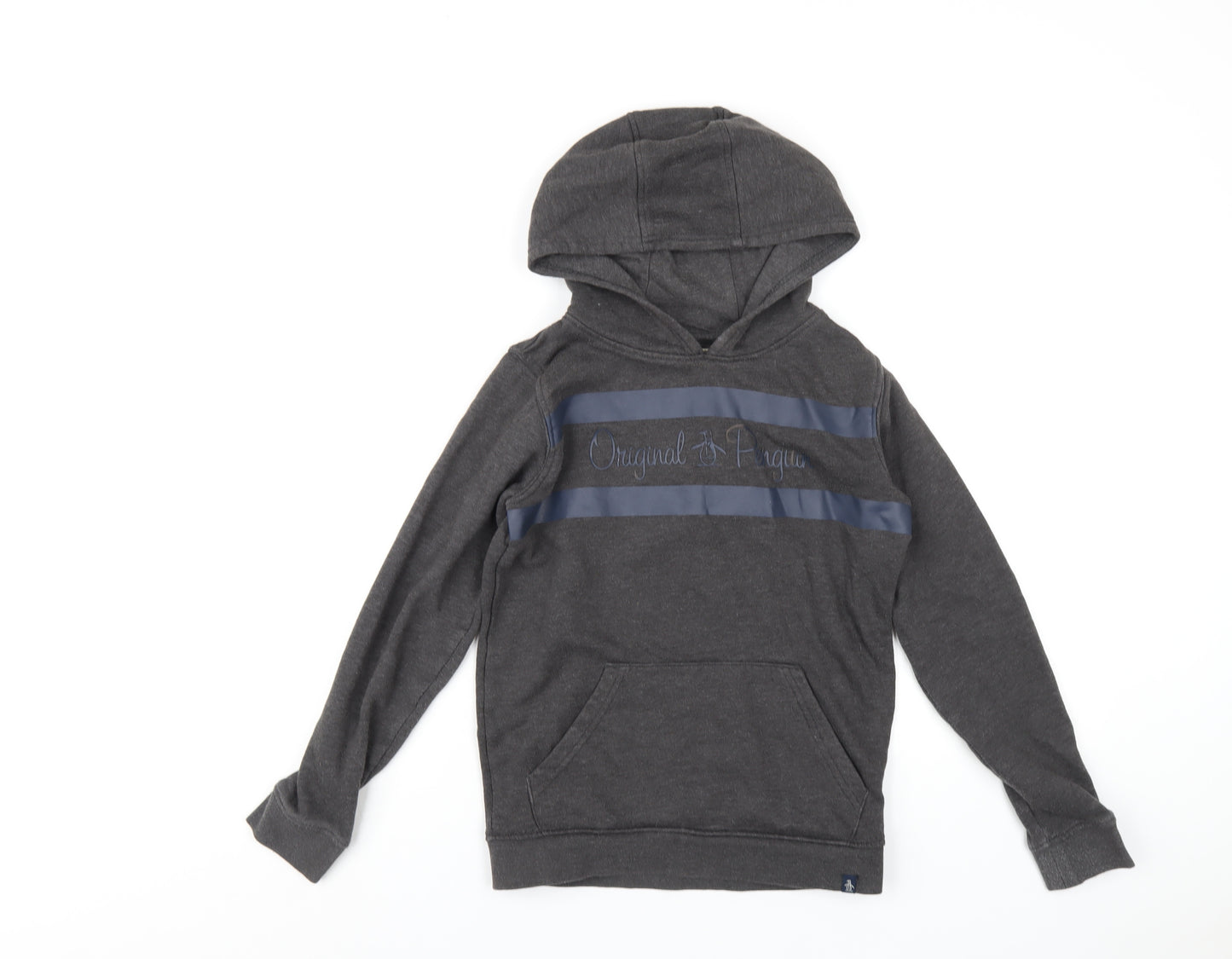 Original Penguin Boys Grey Cotton Pullover Hoodie Size 10-11 Years Pullover