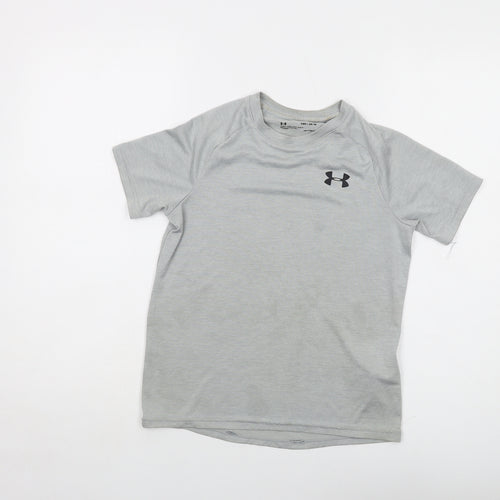 Under armour Boys Grey Polyester Basic T-Shirt Size 9-10 Years Crew Neck Pullover