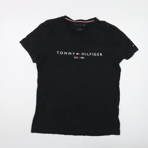 Tommy Hilfiger Mens Black Cotton T-Shirt Size M Crew Neck