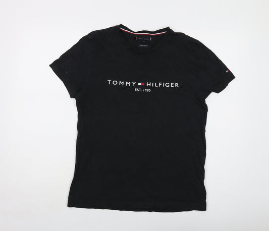 Tommy Hilfiger Mens Black Cotton T-Shirt Size M Crew Neck