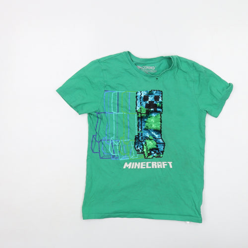 Minecraft Boys Green Cotton Basic T-Shirt Size 9-10 Years Crew Neck Pullover