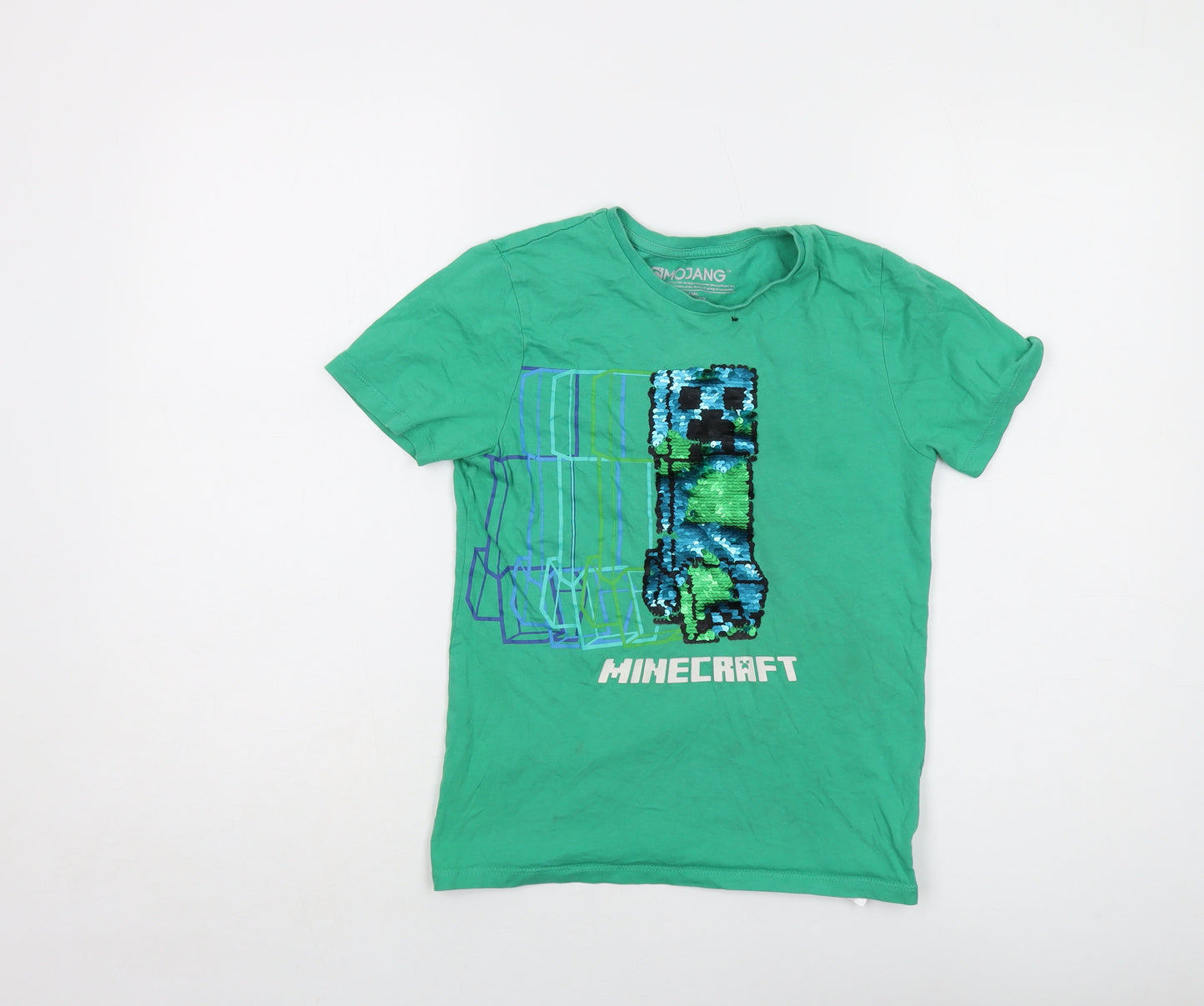 Minecraft Boys Green Cotton Basic T-Shirt Size 9-10 Years Crew Neck Pullover