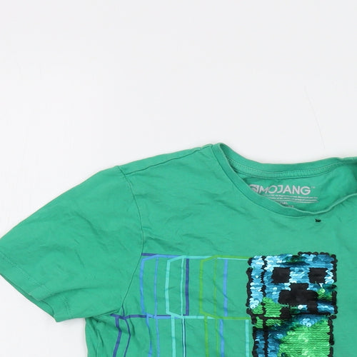 Minecraft Boys Green Cotton Basic T-Shirt Size 9-10 Years Crew Neck Pullover