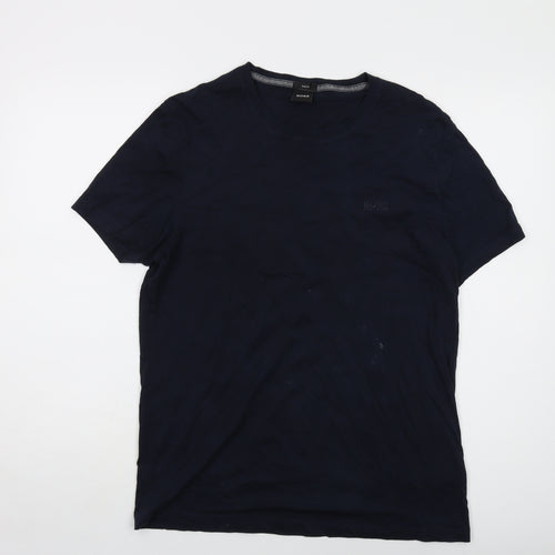 Boss Mens Blue Cotton T-Shirt Size L Crew Neck