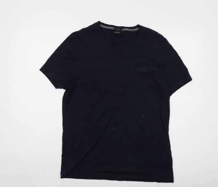 Boss Mens Blue Cotton T-Shirt Size L Crew Neck