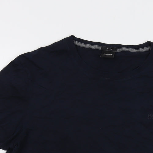 Boss Mens Blue Cotton T-Shirt Size L Crew Neck