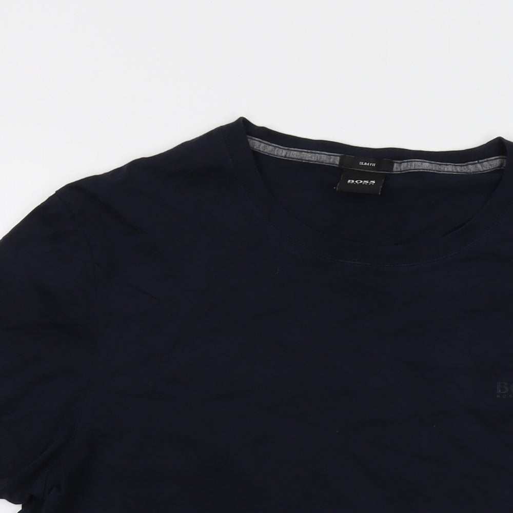 Boss Mens Blue Cotton T-Shirt Size L Crew Neck