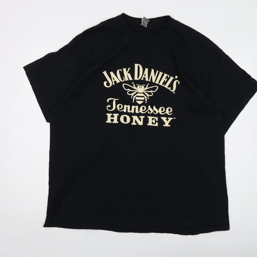 Jack Daniels Mens Black Cotton T-Shirt Size 2XL Crew Neck