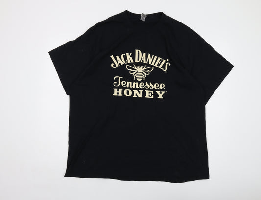 Jack Daniels Mens Black Cotton T-Shirt Size 2XL Crew Neck