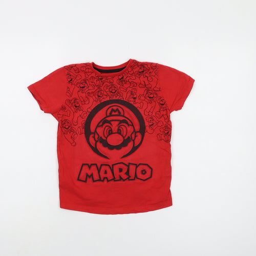 Super Mario Boys Red Cotton Basic T-Shirt Size 5-6 Years Crew Neck Pullover