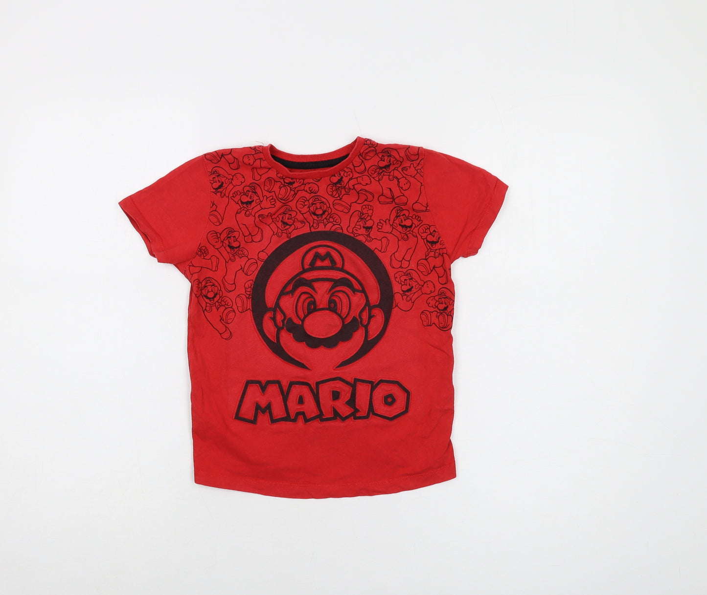 Super Mario Boys Red Cotton Basic T-Shirt Size 5-6 Years Crew Neck Pullover