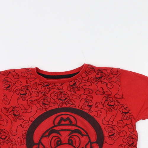 Super Mario Boys Red Cotton Basic T-Shirt Size 5-6 Years Crew Neck Pullover