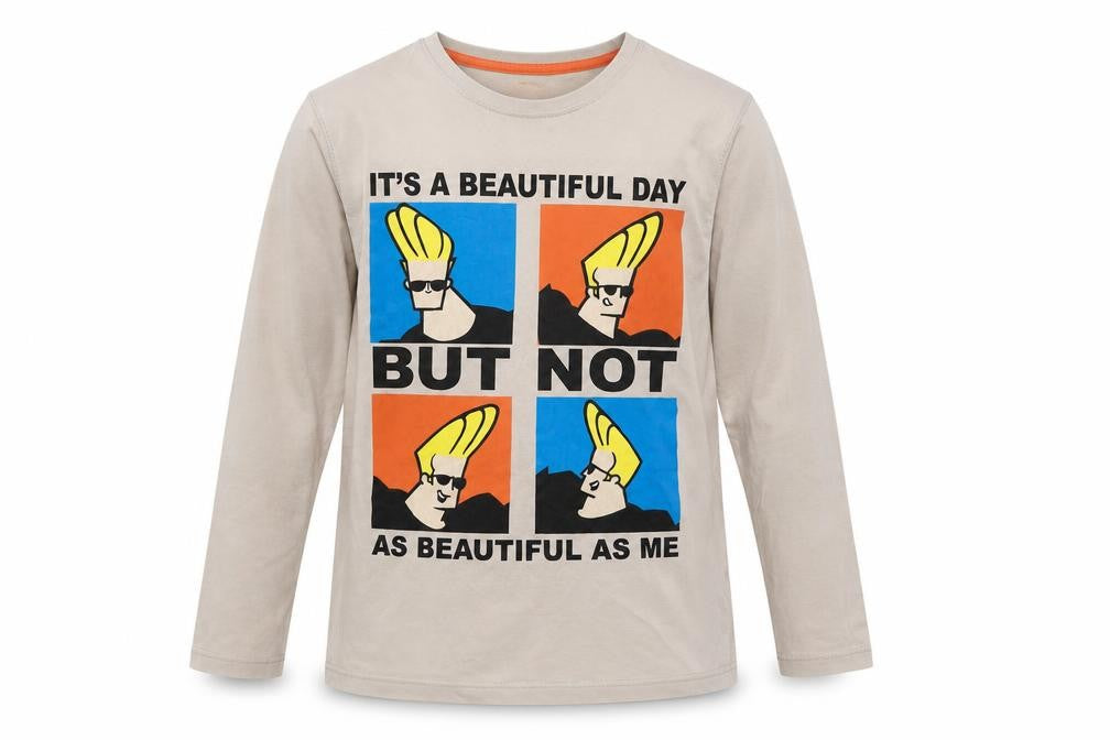 Front view of Super Squad boys’ beige cotton basic t-shirt, size 13-14, years crew neck pullover
