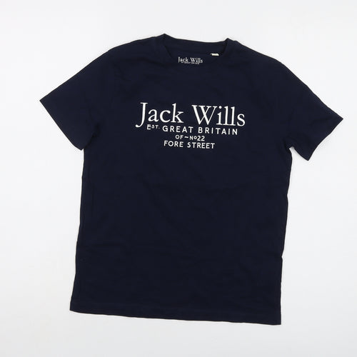 Jack Wills Boys Blue Cotton Basic T-Shirt Size 9-10 Years Crew Neck Pullover