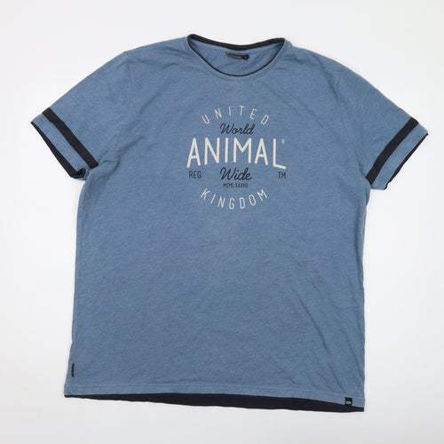 Animal Mens Blue Polyester T-Shirt Size XL Crew Neck