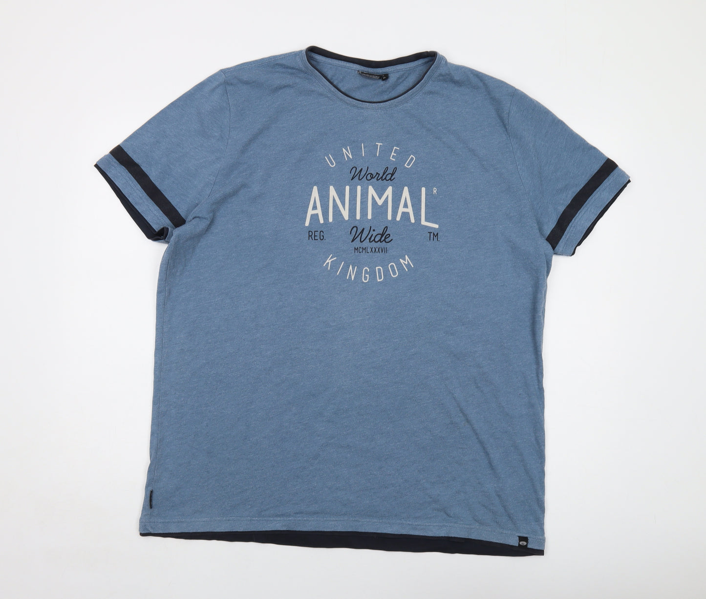 Animal Mens Blue Polyester T-Shirt Size XL Crew Neck