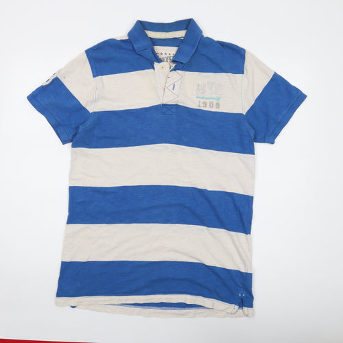 Lee Cooper Mens Blue Striped Cotton Polo Size L Collared Button