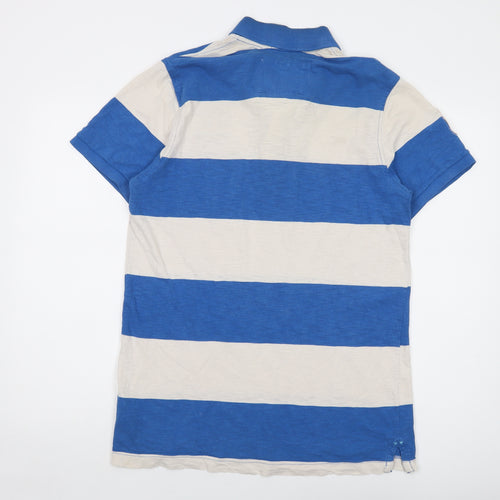 Lee Cooper Mens Blue Striped Cotton Polo Size L Collared Button