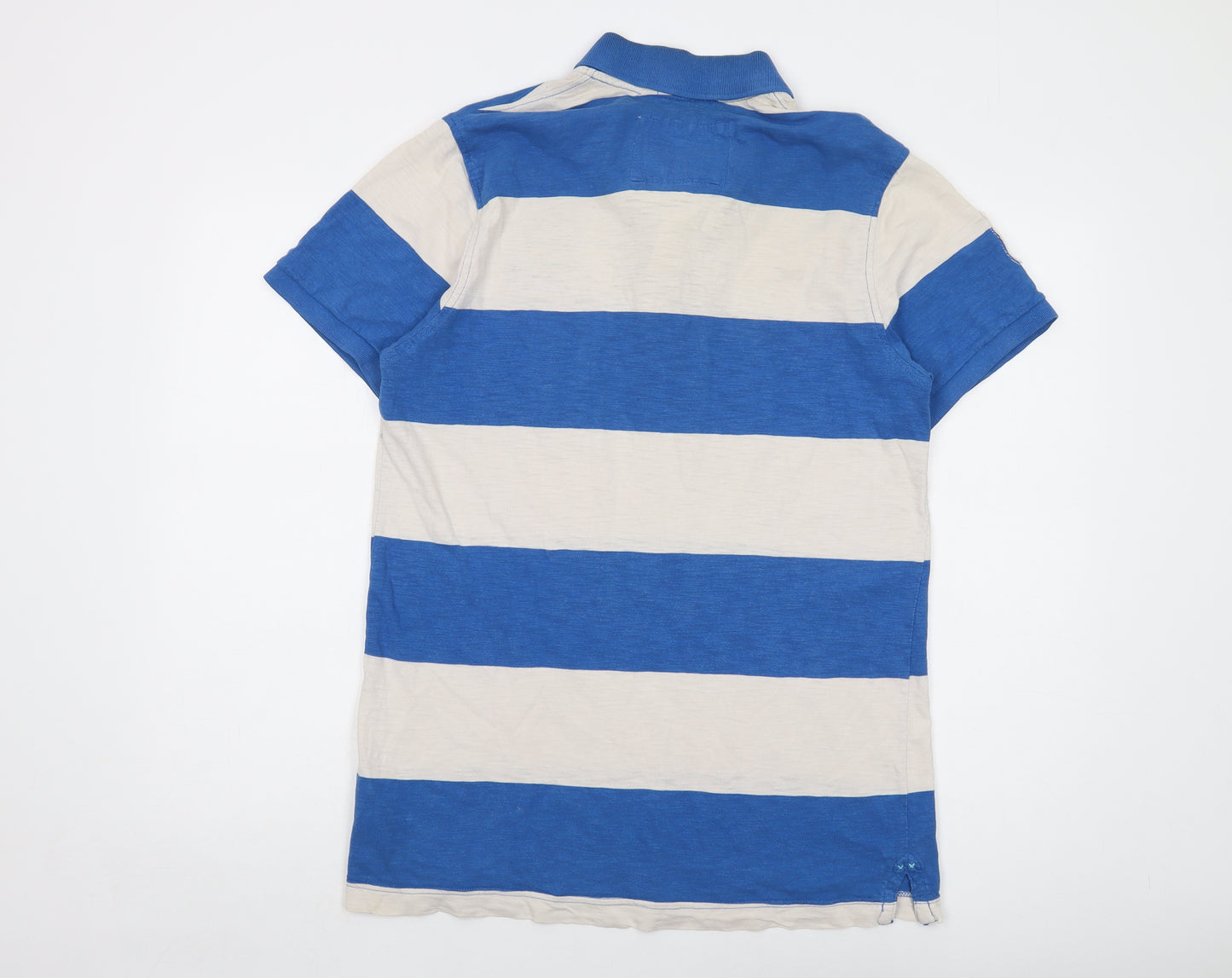 Lee Cooper Mens Blue Striped Cotton Polo Size L Collared Button