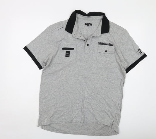 Firetrap Mens Grey Cotton Polo Size XL Collared Button