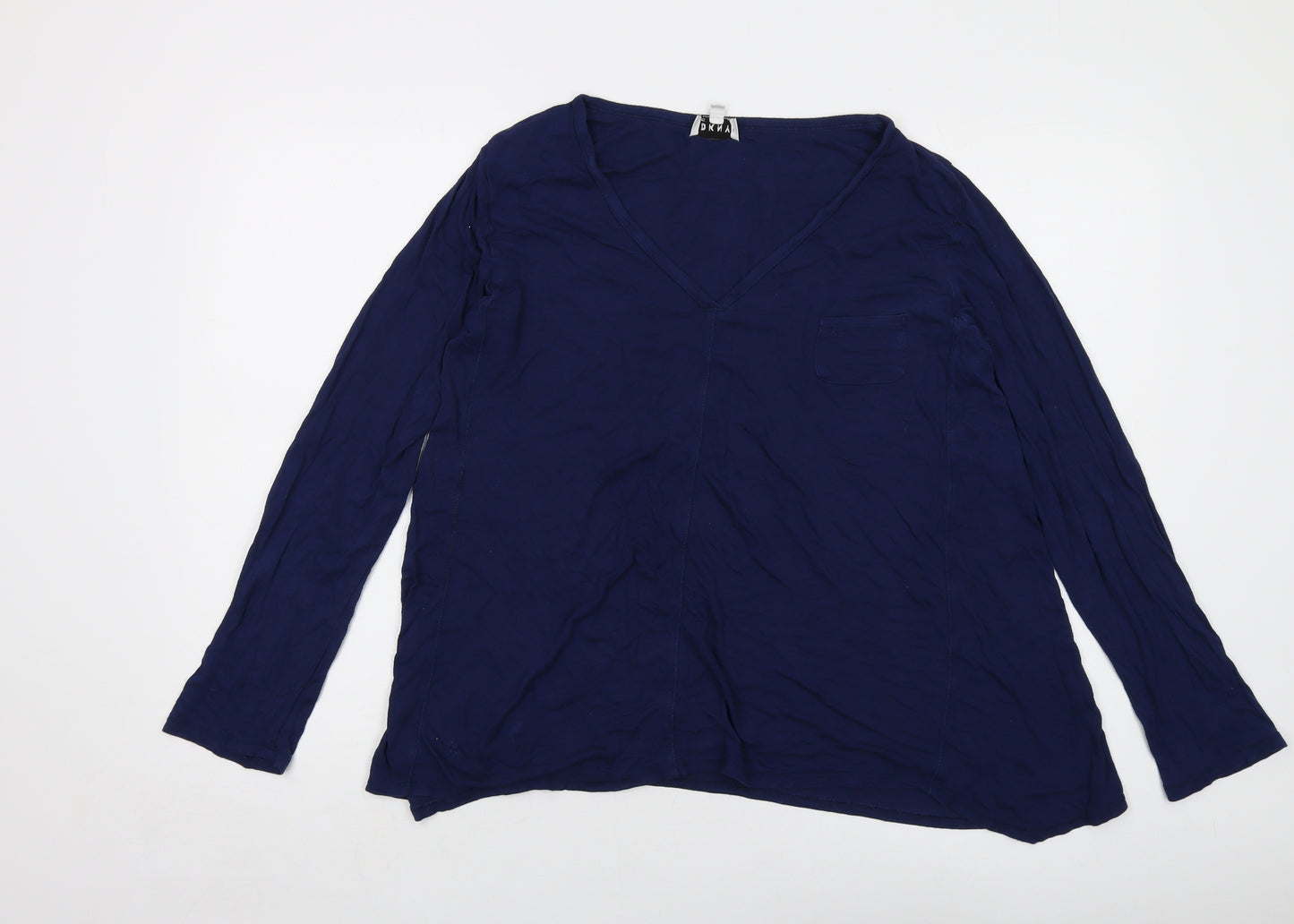 DKNY Womens Blue Viscose Basic Blouse Size L V-Neck