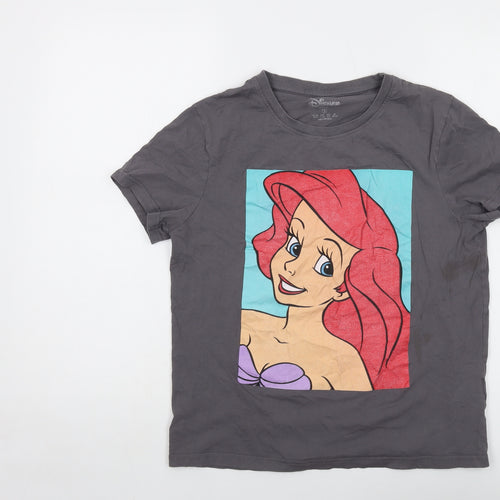 Disney Womens Grey Cotton Basic T-Shirt Size 10 Crew Neck - Ariel