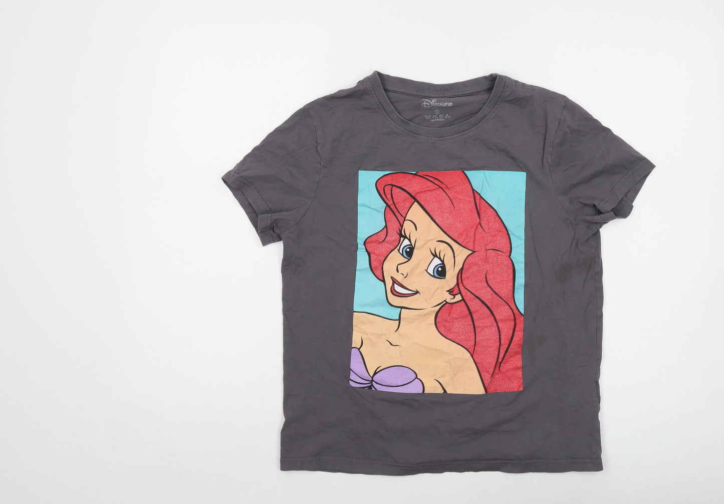 Disney Womens Grey Cotton Basic T-Shirt Size 10 Crew Neck - Ariel