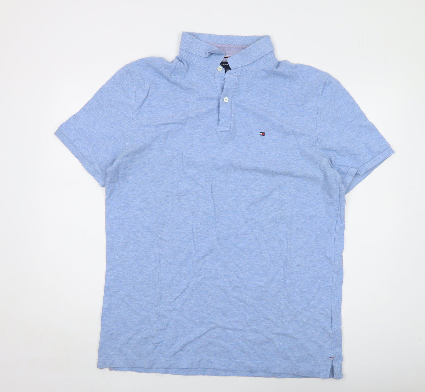 Tommy Hilfiger Mens Blue Cotton Polo Size XL Collared Button