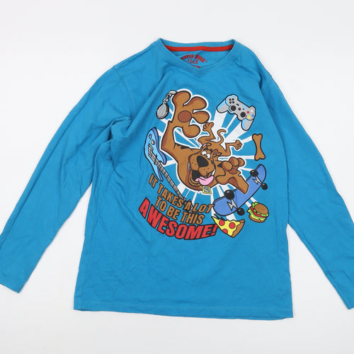 Scooby Doo Boys Blue Cotton Basic T-Shirt Size 11-12 Years Crew Neck Pullover