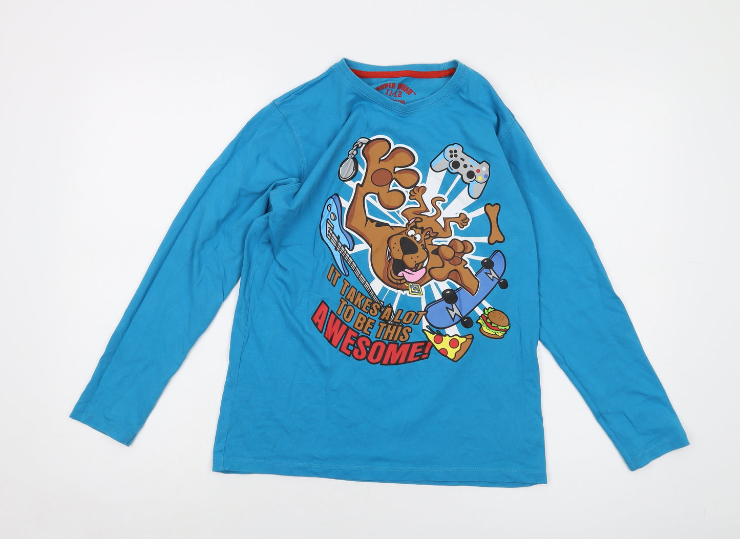 Scooby Doo Boys Blue Cotton Basic T-Shirt Size 11-12 Years Crew Neck Pullover