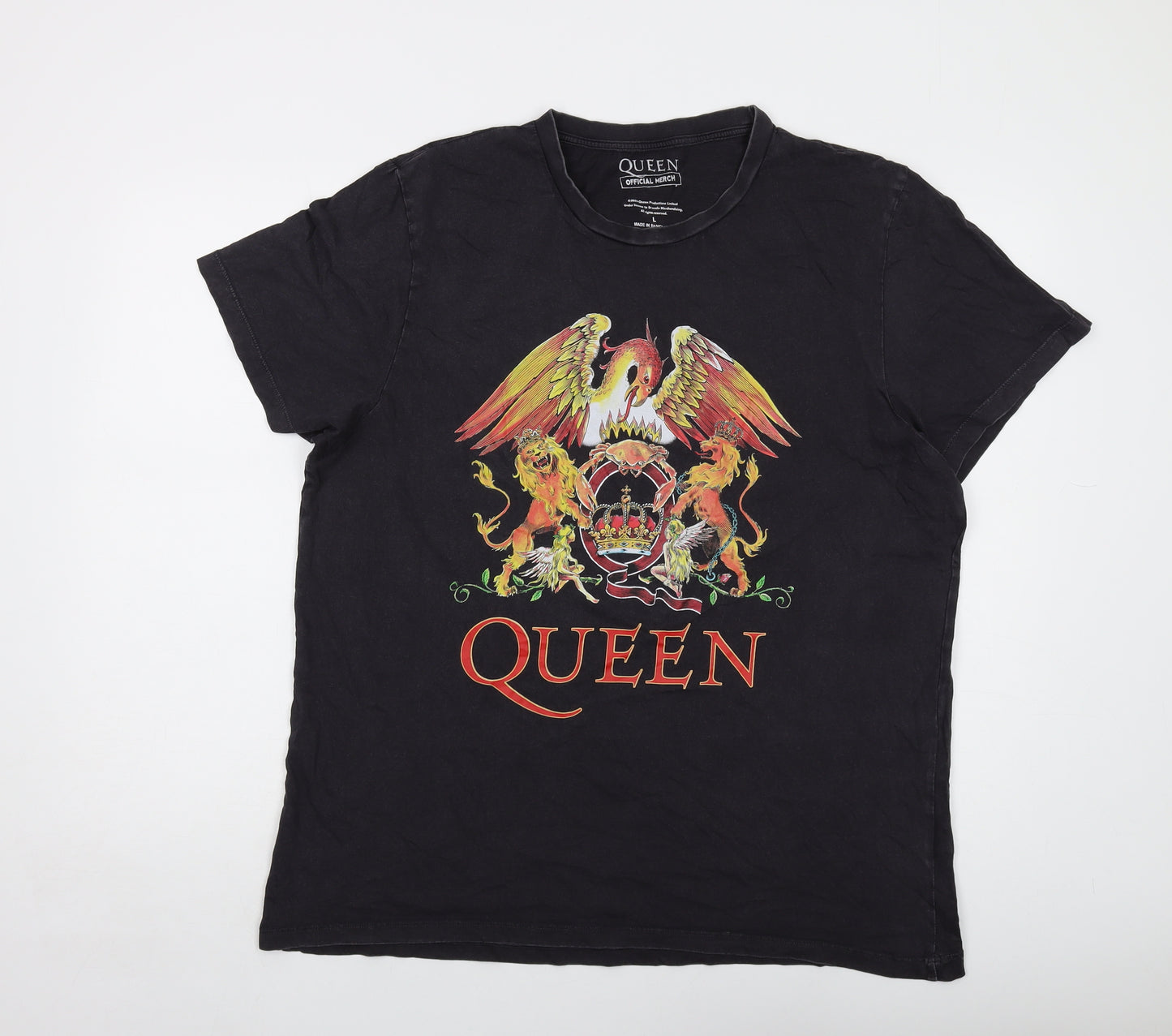 Queen Mens Grey Cotton T-Shirt Size L Crew Neck