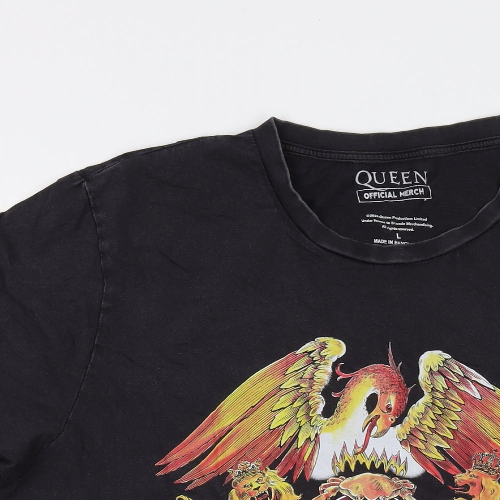 Queen Mens Grey Cotton T-Shirt Size L Crew Neck
