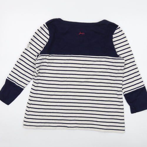 Joules Womens Blue Striped Cotton Basic Blouse Size 14 Round Neck