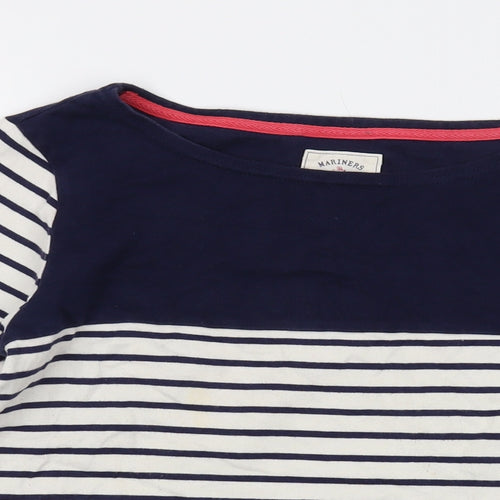 Joules Womens Blue Striped Cotton Basic Blouse Size 14 Round Neck