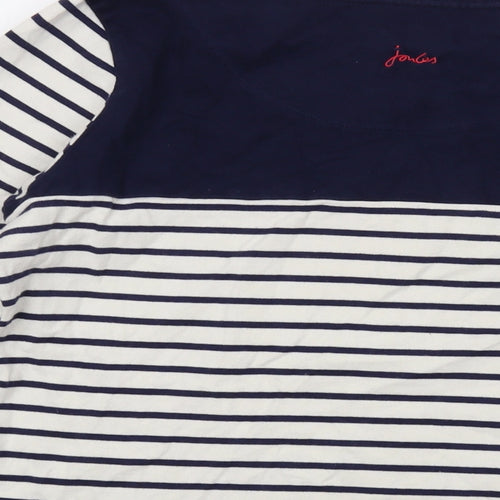 Joules Womens Blue Striped Cotton Basic Blouse Size 14 Round Neck