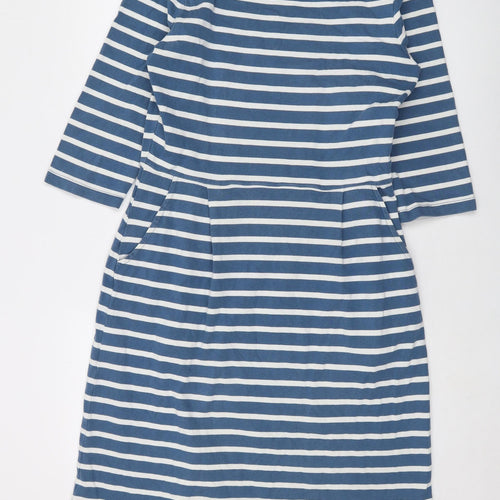 Seasalt Womens Blue Striped Cotton A-Line Size 14 Round Neck Zip