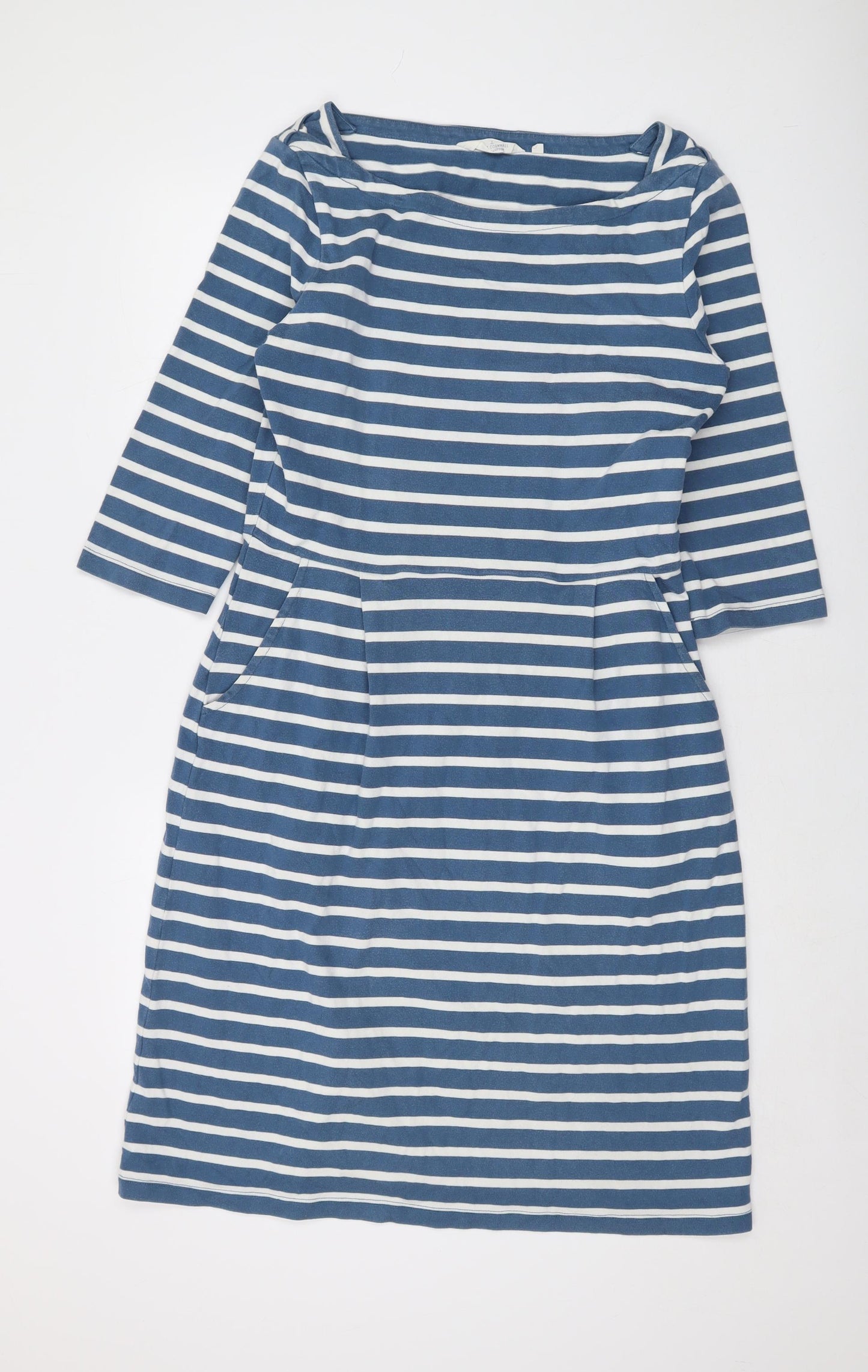 Seasalt Womens Blue Striped Cotton A-Line Size 14 Round Neck Zip