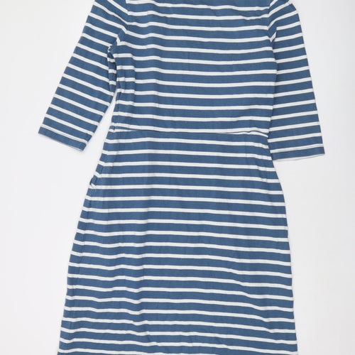 Seasalt Womens Blue Striped Cotton A-Line Size 14 Round Neck Zip