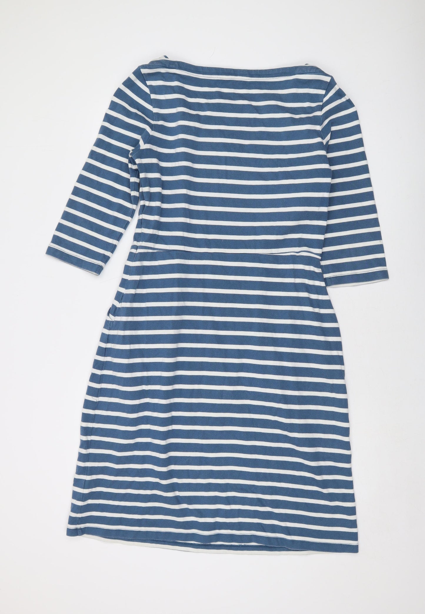 Seasalt Womens Blue Striped Cotton A-Line Size 14 Round Neck Zip