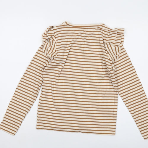 JDY Womens Beige Striped Cotton Basic Blouse Size L Crew Neck