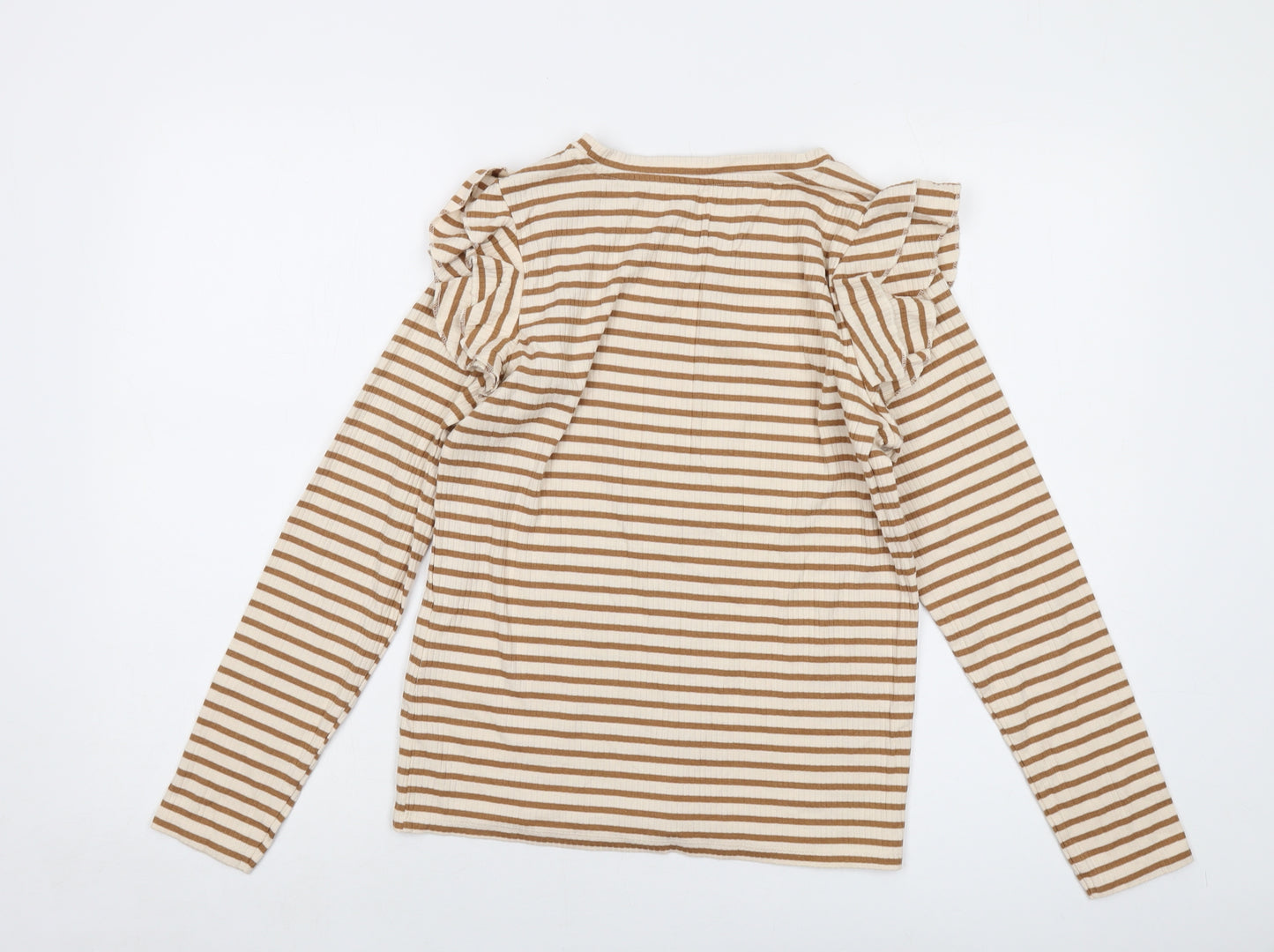 JDY Womens Beige Striped Cotton Basic Blouse Size L Crew Neck