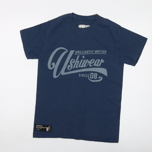 Ushiwear Mens Blue Cotton T-Shirt Size S Crew Neck