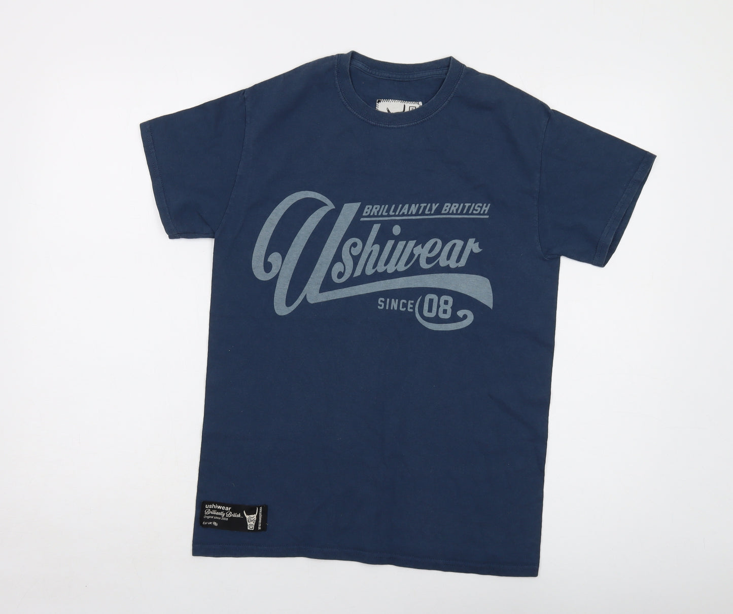 Ushiwear Mens Blue Cotton T-Shirt Size S Crew Neck