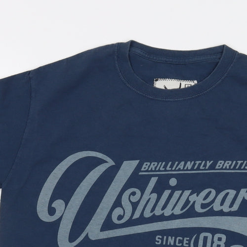 Ushiwear Mens Blue Cotton T-Shirt Size S Crew Neck