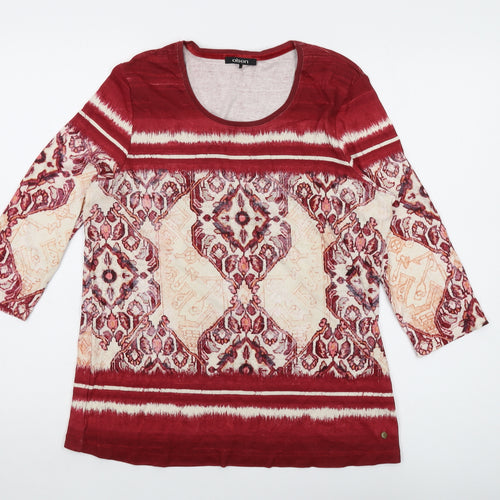 Olsen Womens Red Geometric Cotton Basic T-Shirt Size 18 Round Neck