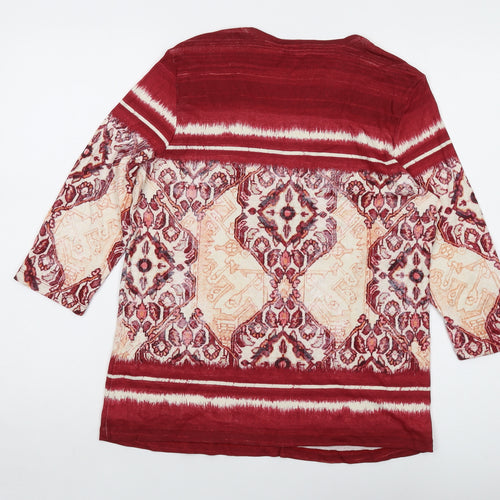 Olsen Womens Red Geometric Cotton Basic T-Shirt Size 18 Round Neck