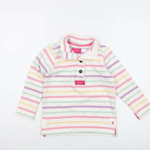 Jpules Girls White Striped Cotton Pullover Sweatshirt Size 6 Years Button