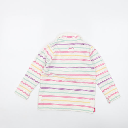 Jpules Girls White Striped Cotton Pullover Sweatshirt Size 6 Years Button